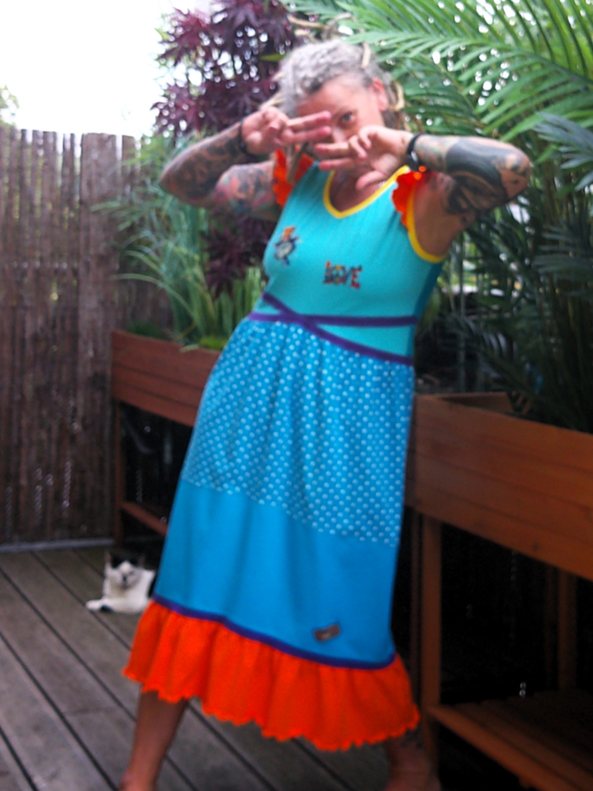 Patchwork Kleid aus Bambus Jersey mit Plotter Druck