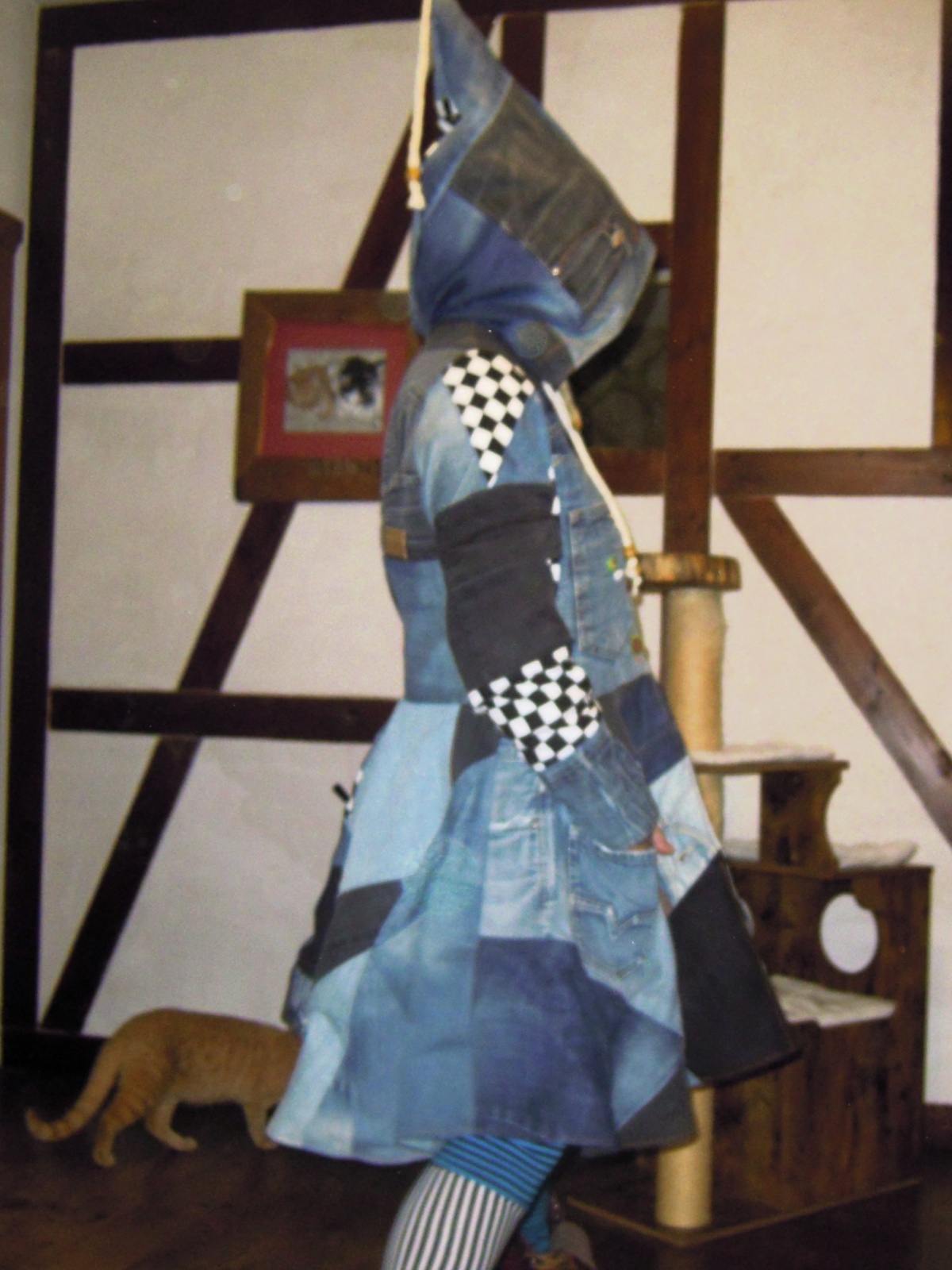 Jeansmantel Elfenmantel gefüttert mit Zipfelkapuze Alternativmode