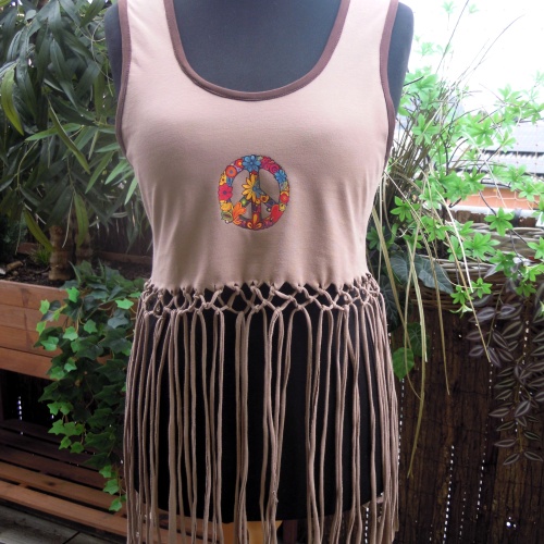 Hippie Ethno Flecht Shirt Top "Peace" braun