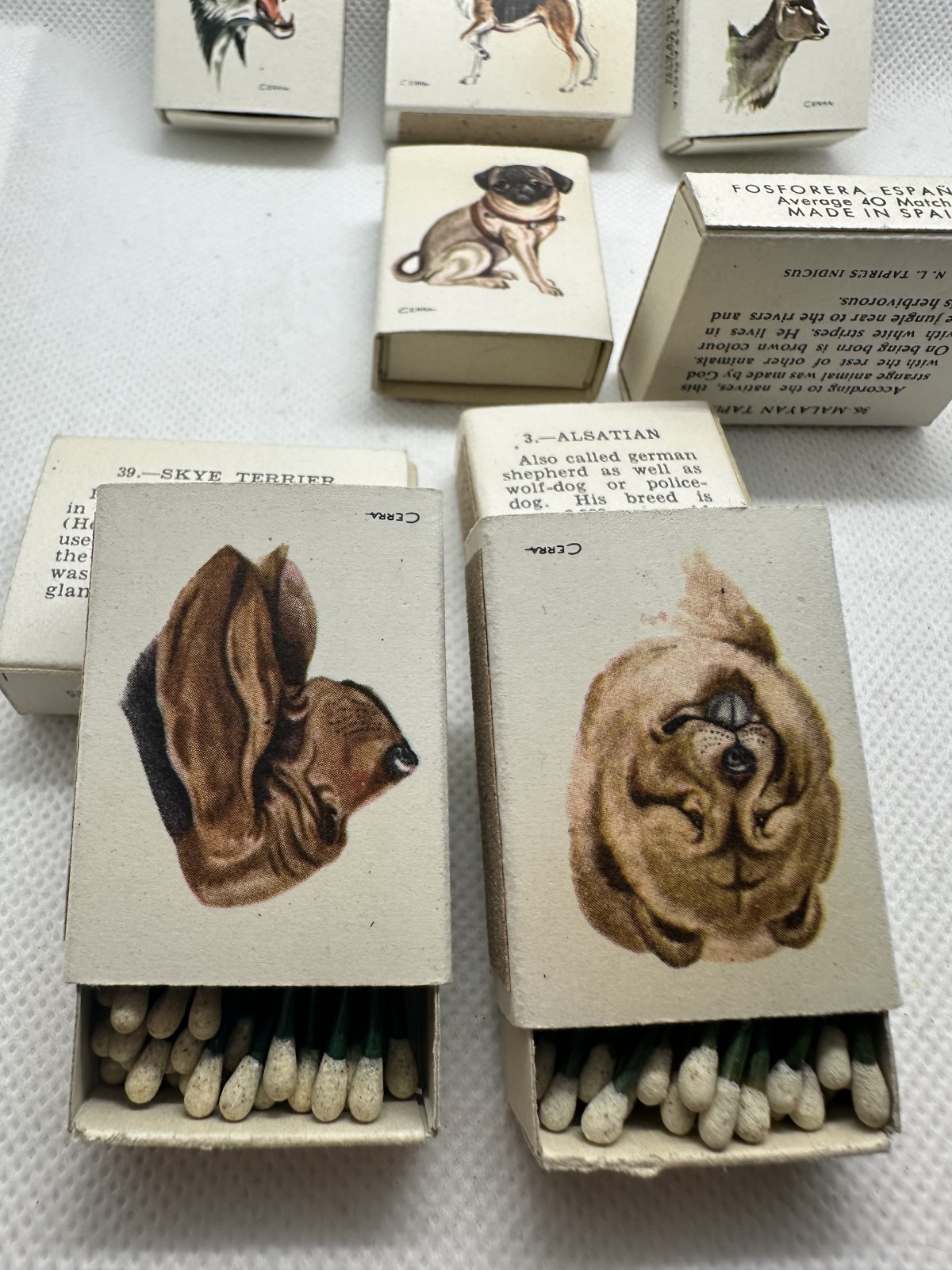 9 Stk. antike spanische Streichholzschachteln Fa. Fosforera