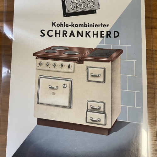 Altes Werbeprospekt von AEG Union Schrankherd aus den 50er Jahren