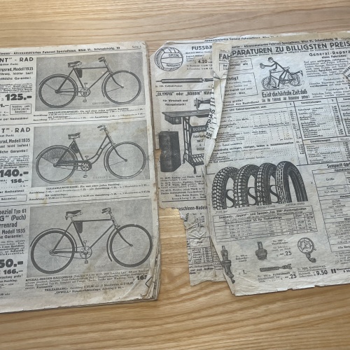 Preisliste eines altrenommierten Spezial-Fahrradhaus Wien 30er Jahren
