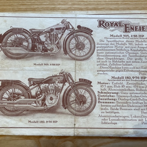 Motorräder-Modellheft/Preisliste Norton und Royal Enfield 20/30er Jahren