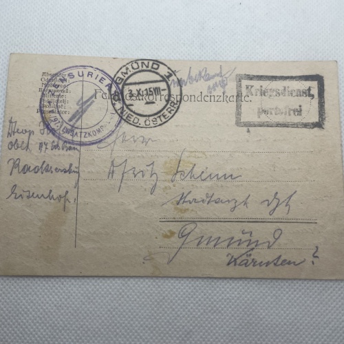 Feldpost Korrespondenzkarte mit Zensurstempel von 1915