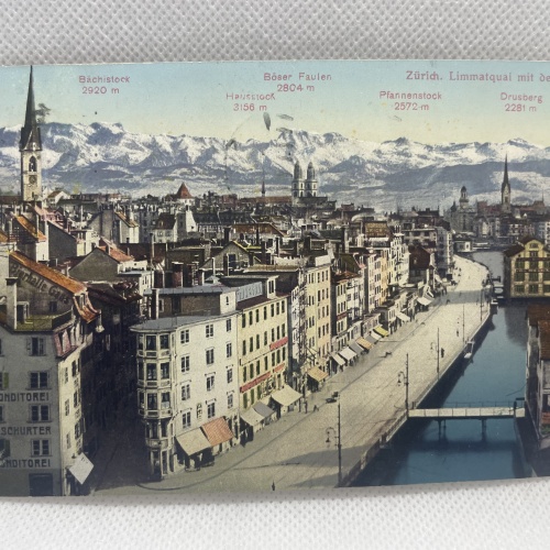 AK Zürich Limmatquai mit den Alpen 1913