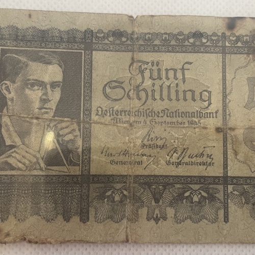 Fünf Schilling Geldschein 1945 - selten!