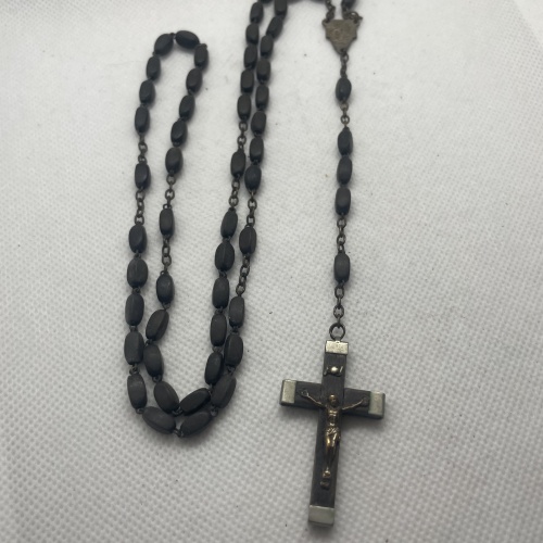 Antiker schwarzer französischer Rosenkranz aus Lourdes