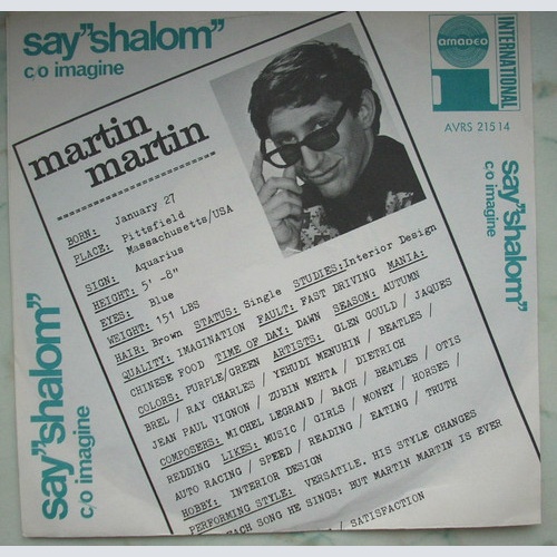 SINGLE / Martin Martin ‎– Say Shalom / Imagine / RAR