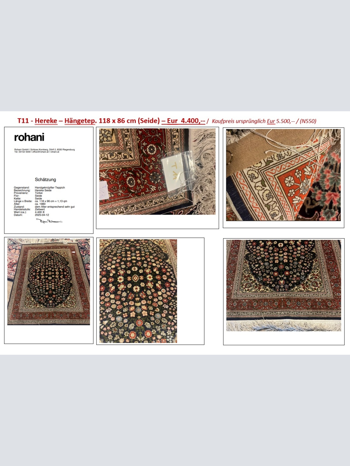 T11 - Hereke – Hängetep. 118 x 86 cm (Seide)  / (N550)