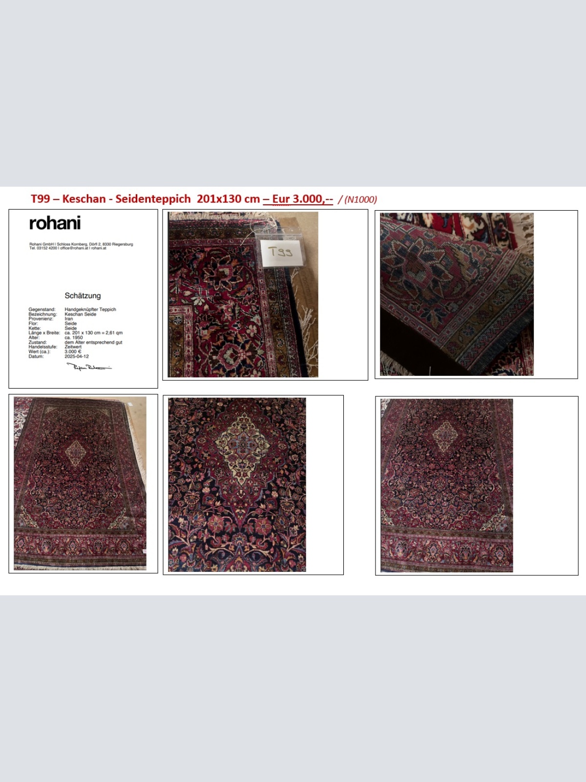 T99 – Keschan - Seidenteppich 201x130 cm –  / (N1000)