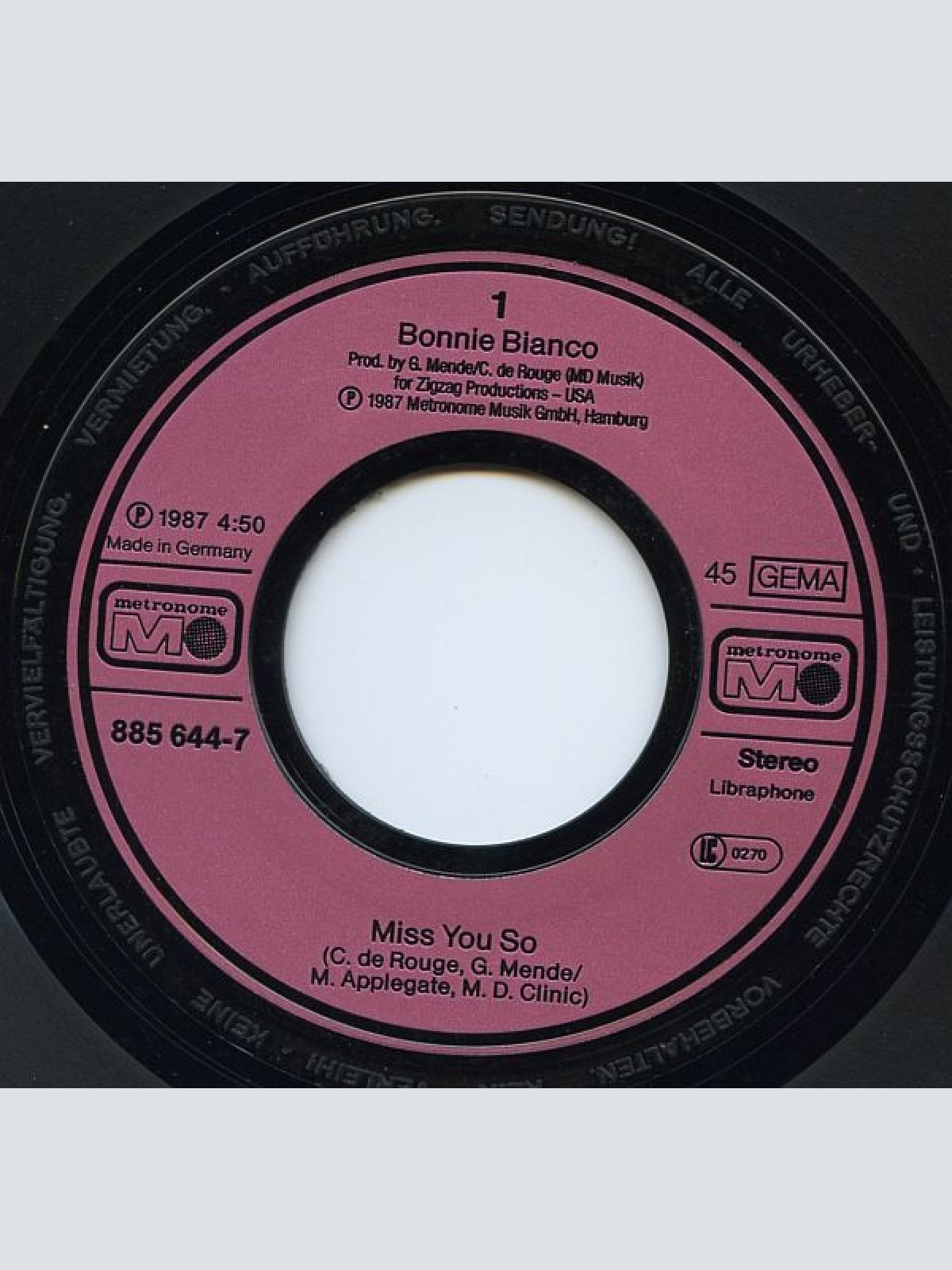 Vinyl / Bonnie Bianco - Miss You So