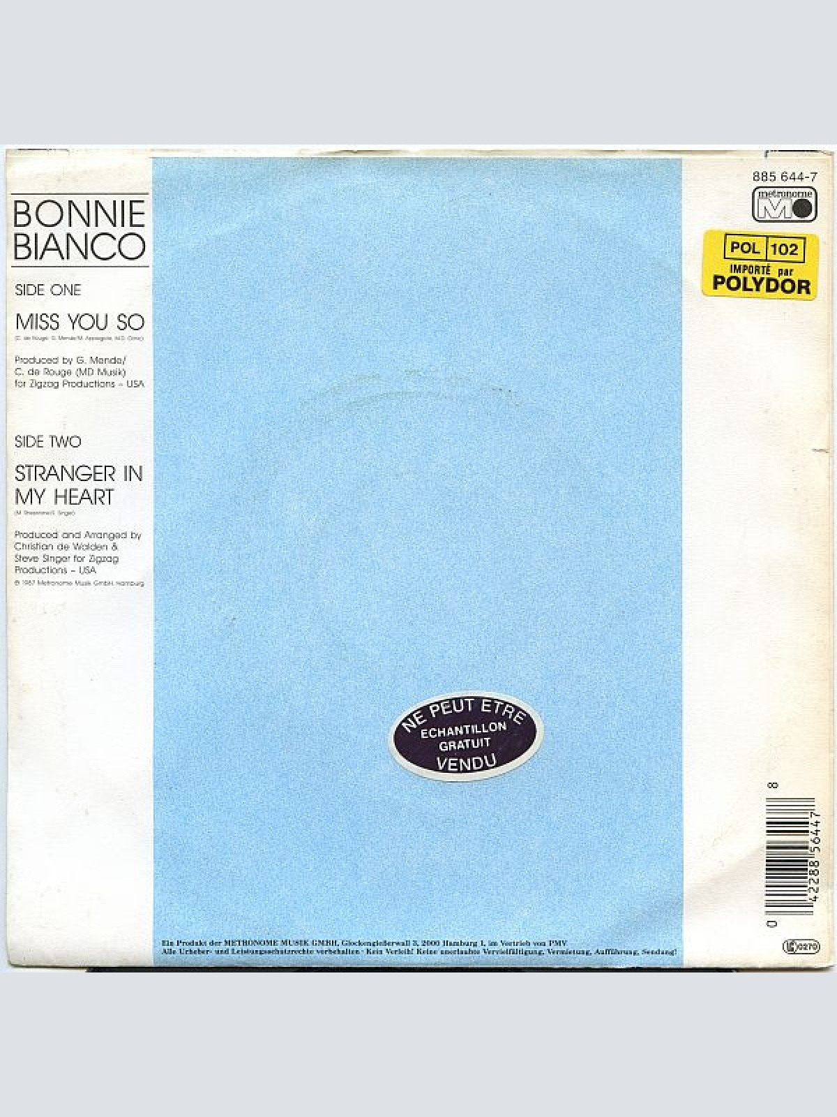 Vinyl / Bonnie Bianco - Miss You So