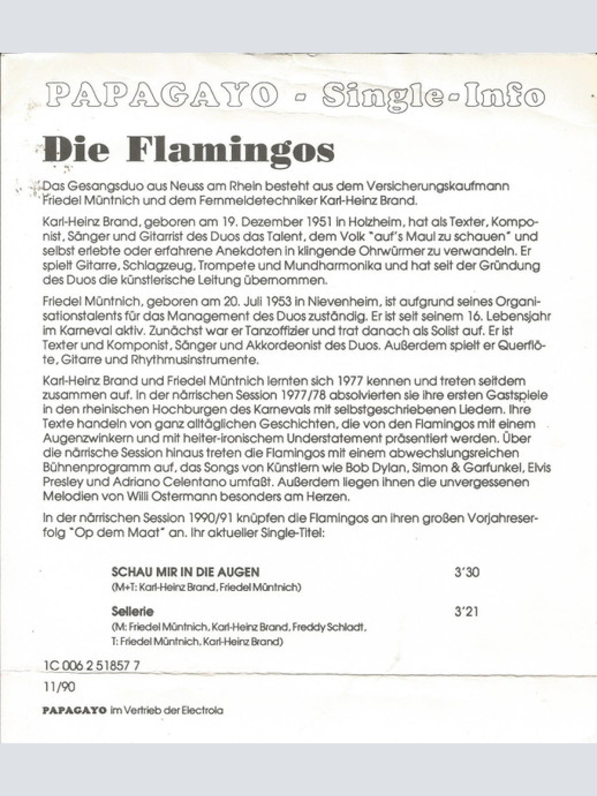 Vinyl / Die Flamingos (2) - Schau Mir In Die Augen / Sellerie