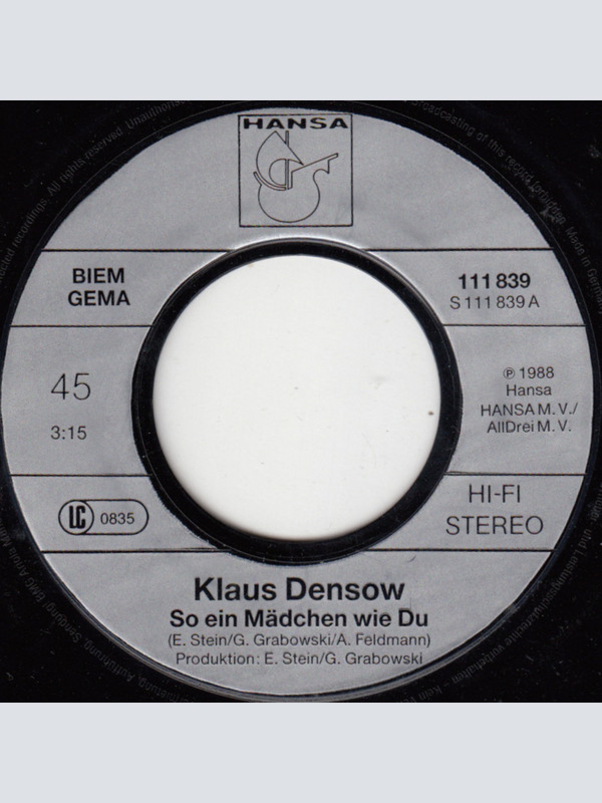 Vinyl / Klaus Densow - So Ein Mädchen Wie Du