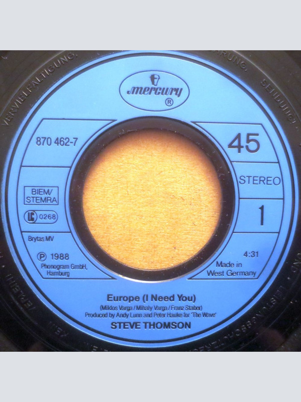 Vinyl / Steve Thomson - Europe (I Need You)