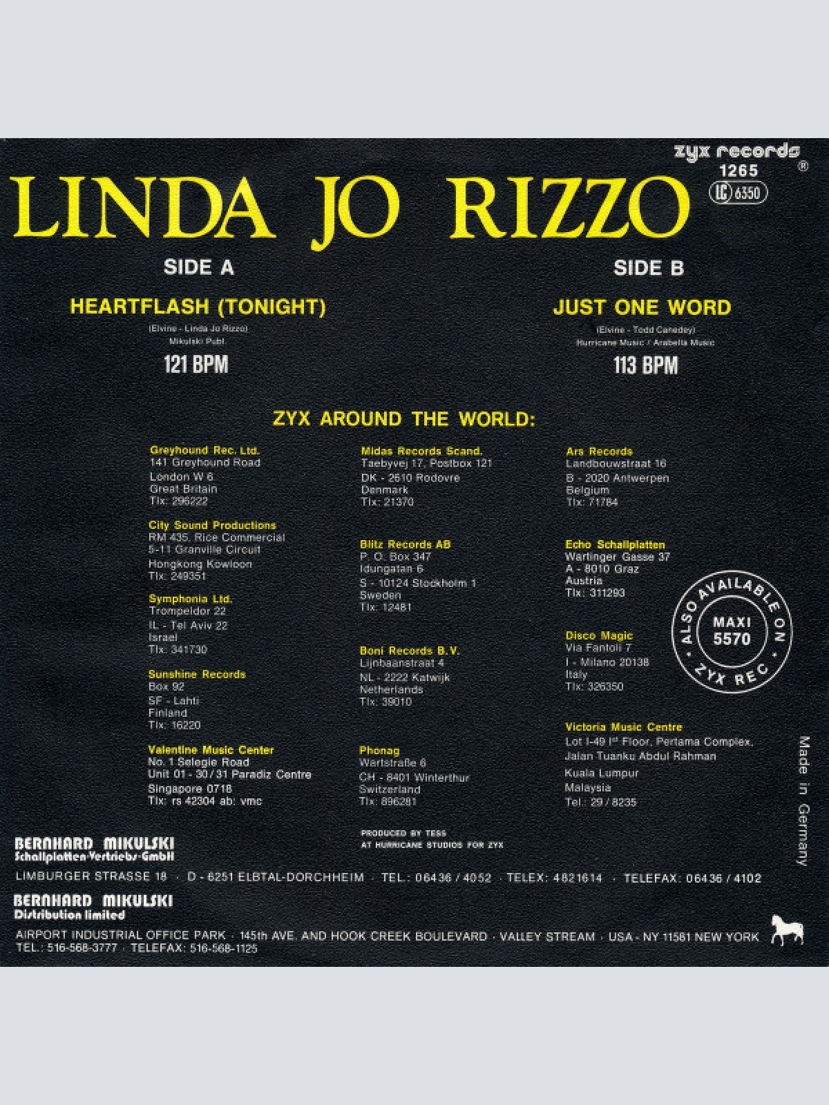 Vinyl / Linda Jo Rizzo - Heartflash (Tonight)