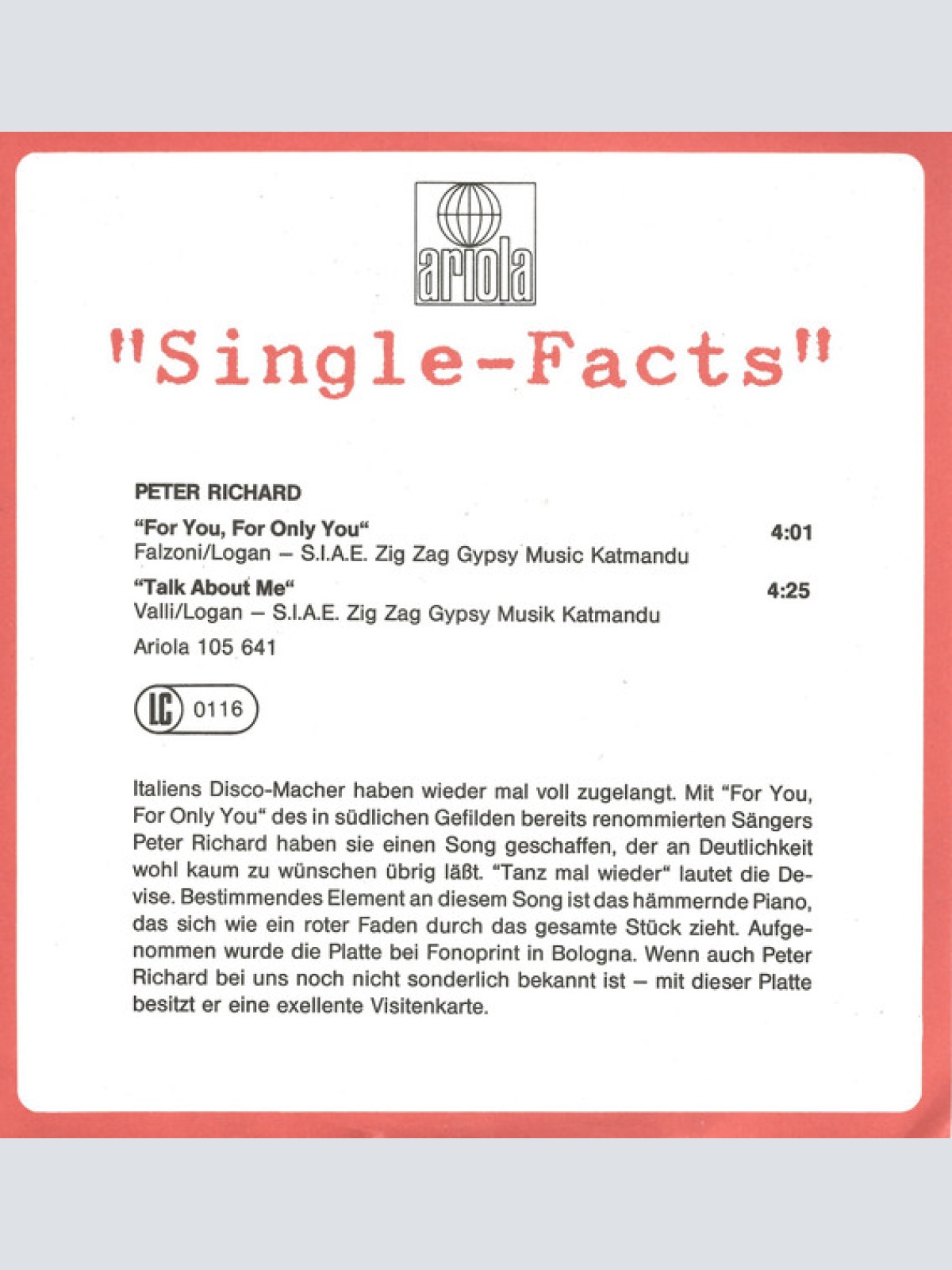 Vinyl / Peter Richard - For You, For Only You