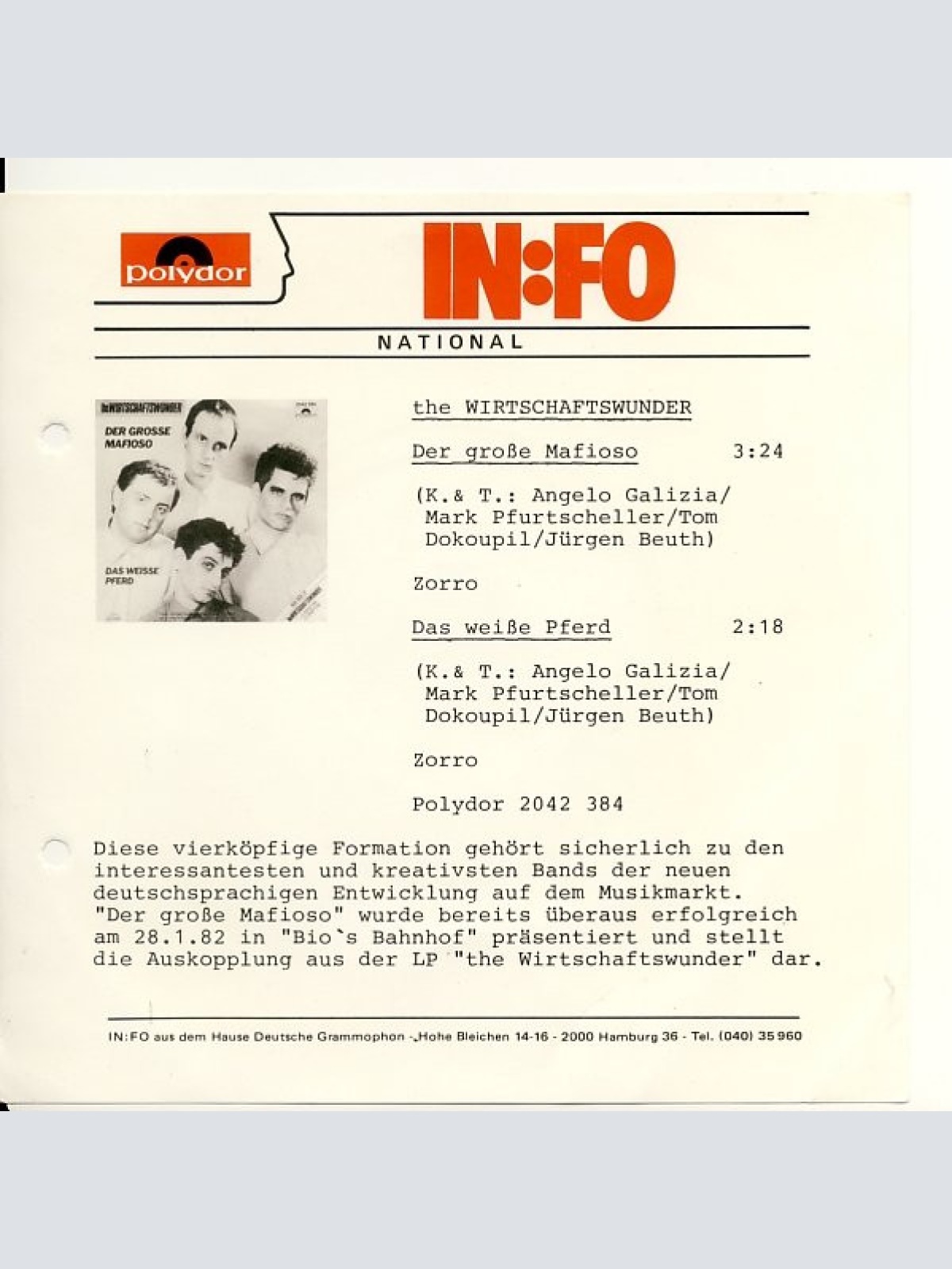 Vinyl / The Wirtschaftswunder - Der Grosse Mafioso / Das Weisse Pferd