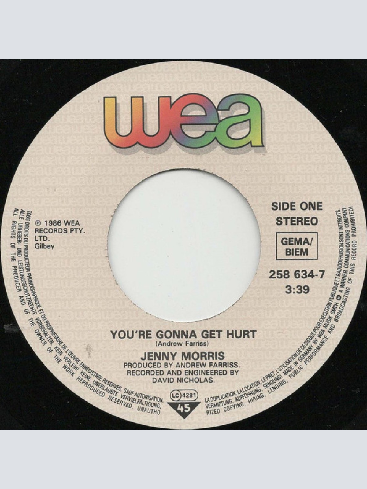 Vinyl / Jenny Morris - You're Gonna Get Hurt