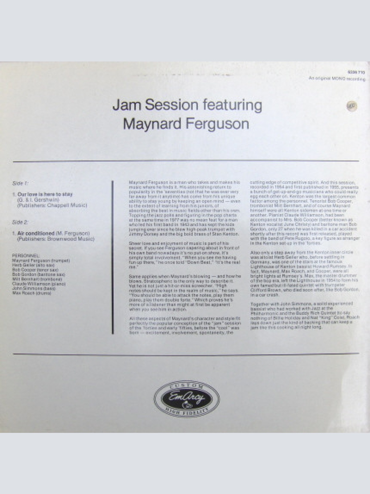 Vinyl / Maynard Ferguson - Jam Session Featuring Maynard Ferguson