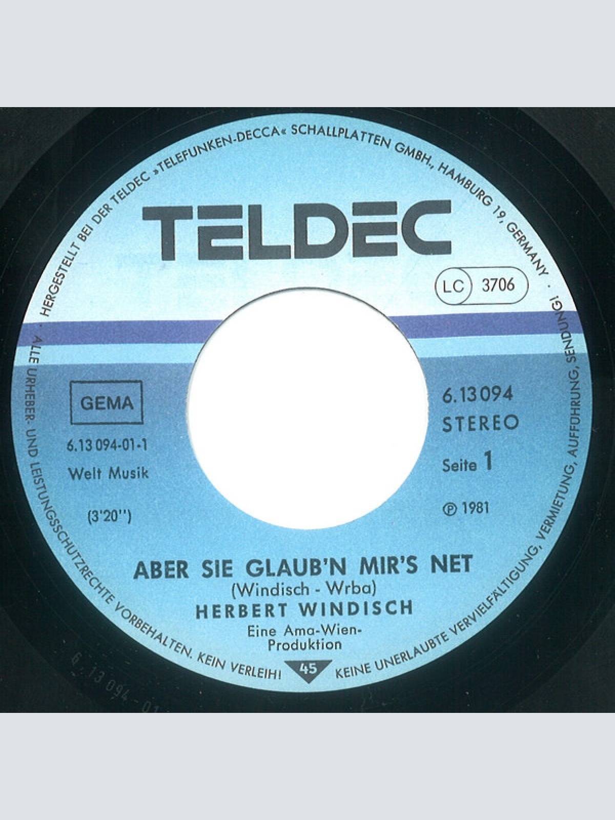 Vinyl / Herbert Windisch - Aber Sie Glaub'n Mir's Net