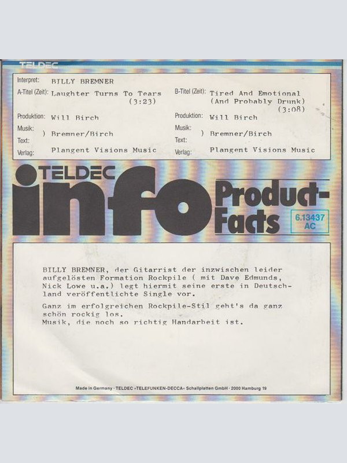 Vinyl / Billy Bremner - Laughter Turns To Tears