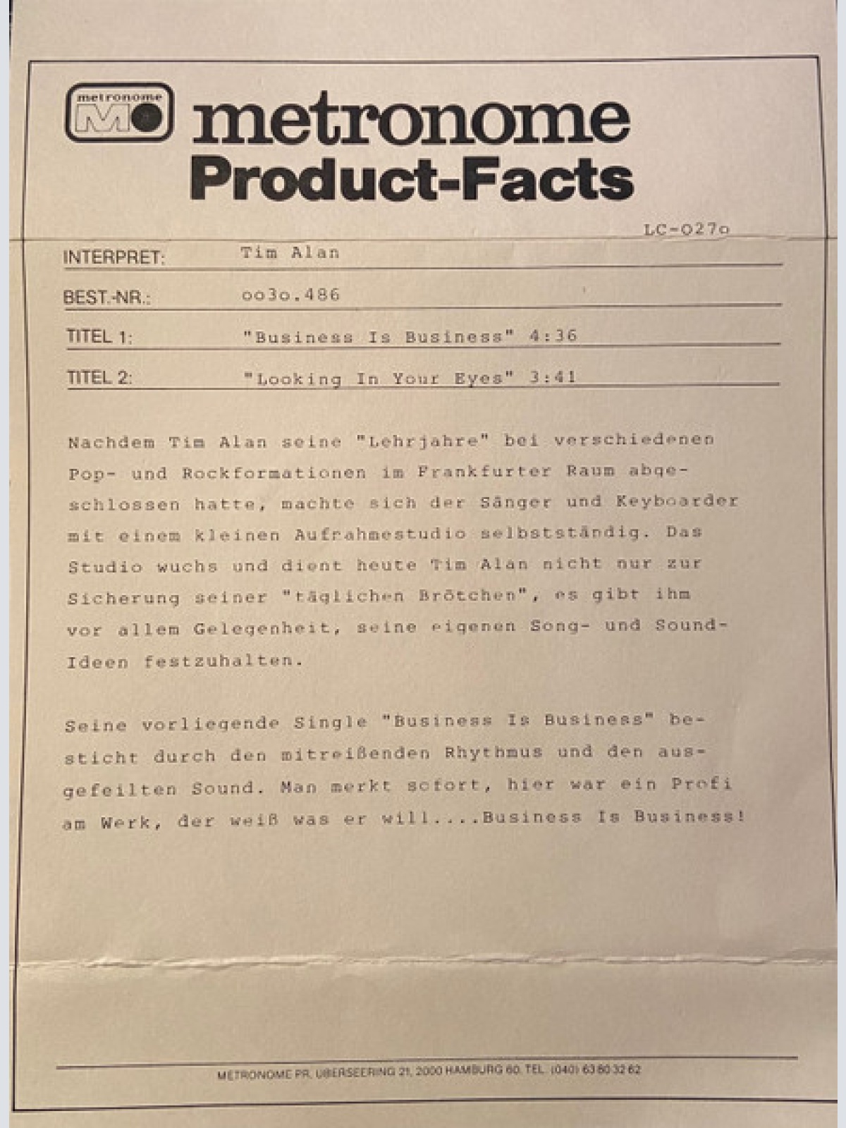 Vinyl / Tim Alan - Business Is Business