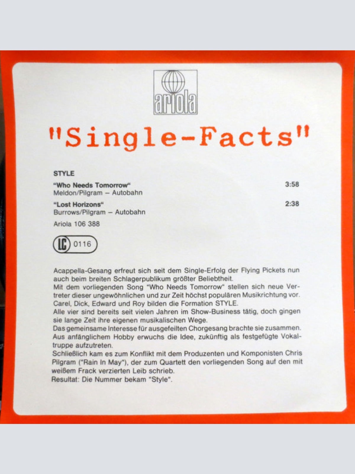 Vinyl / Style (24) - Who Needs Tomorrow