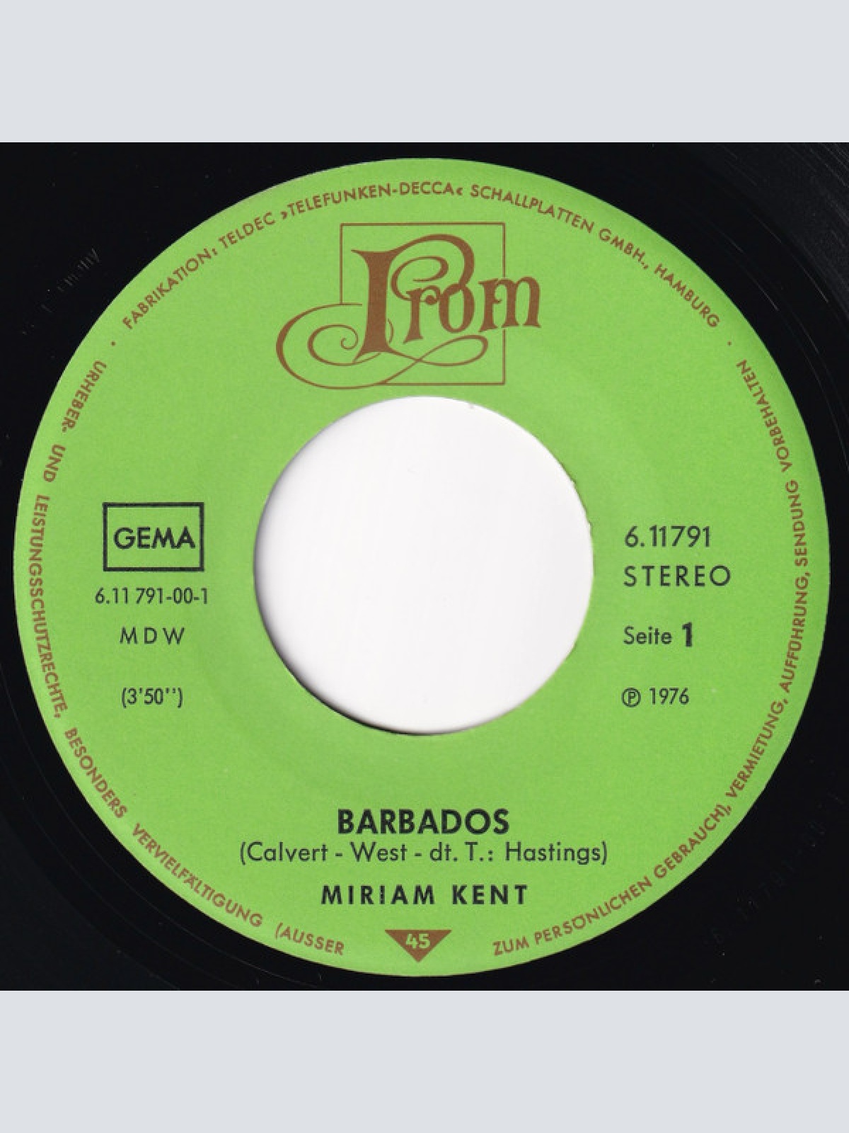 Vinyl / Miriam Kent - Barbados