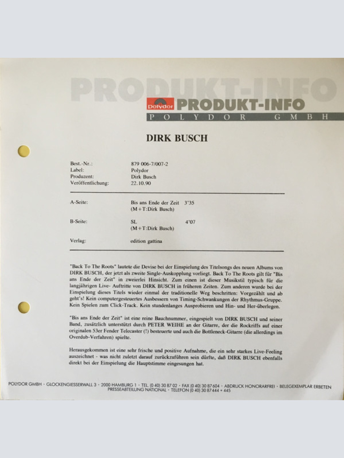 Vinyl / Dirk Busch - Bis Ans Ende Der Zeit