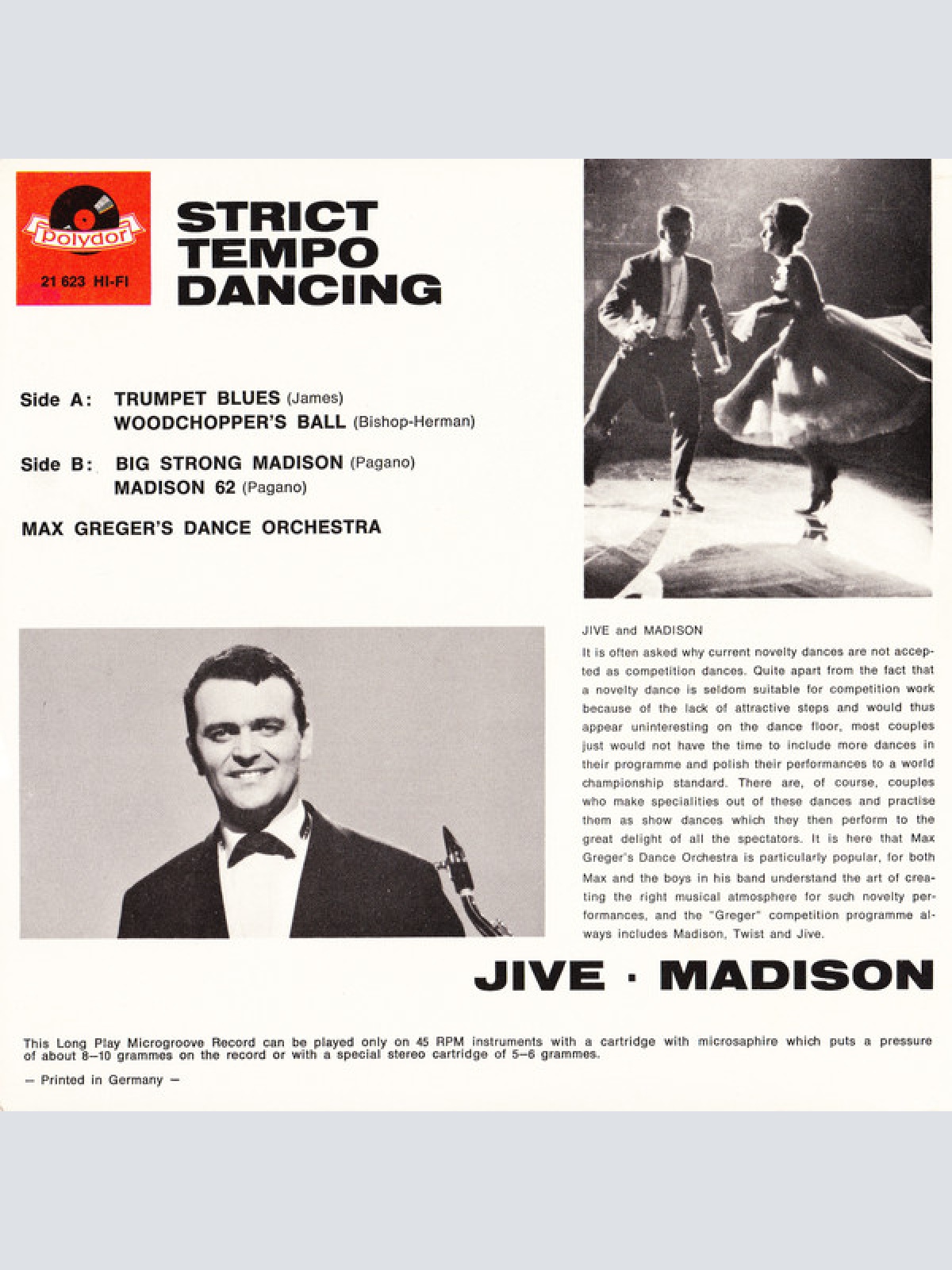 Vinyl / Max Greger's Dance Orchestra* - Strict Tempo Dancing: Jive / Madison