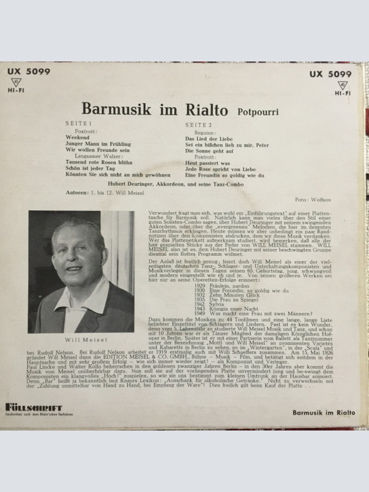 Vinyl / Hubert Deuringer - Barmusik Im Rialto