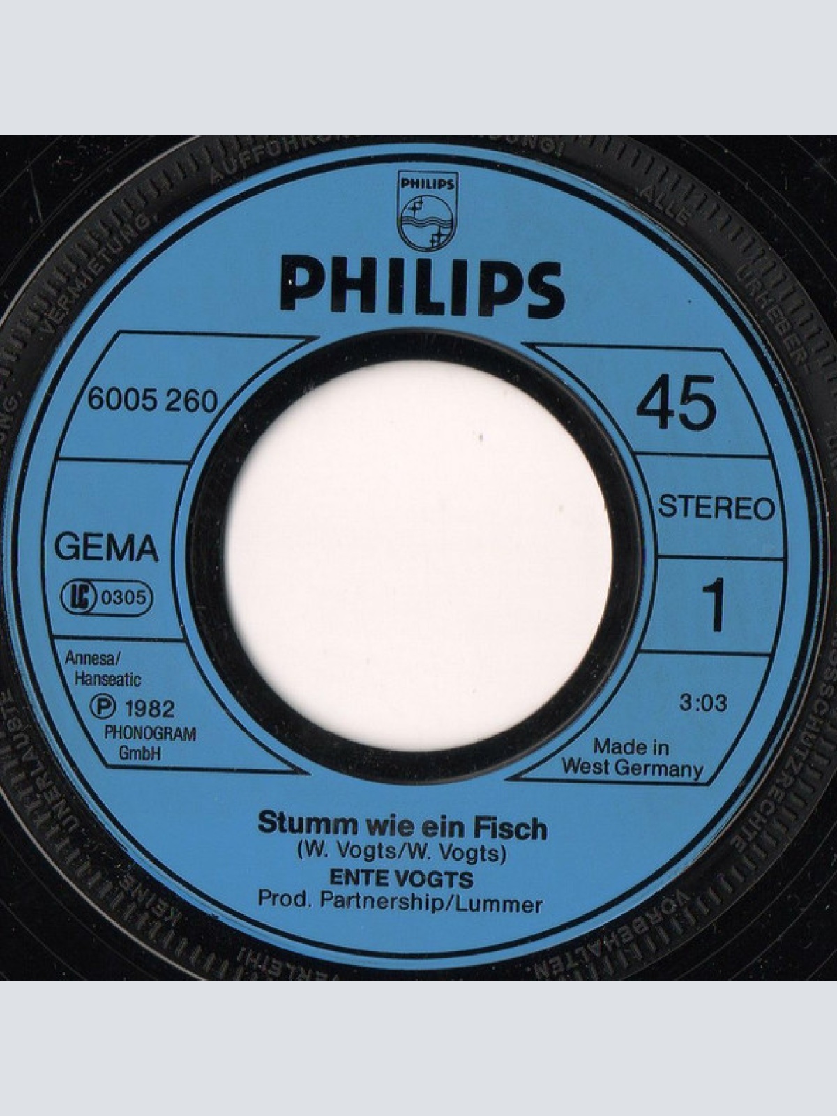 Vinyl / Ente Vogts - Stumm Wie Ein Fisch
