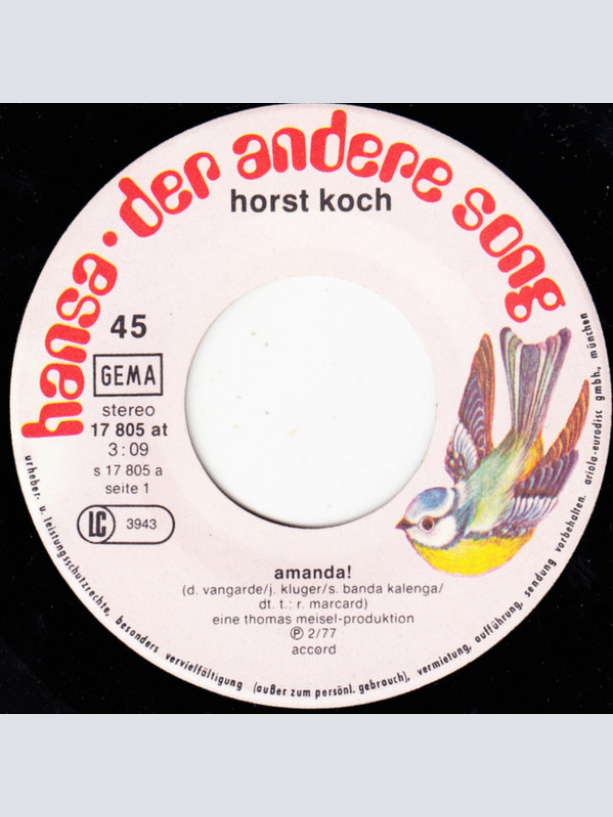 Vinyl / Horst Koch - Amanda! / Saal 5 Im Amtsgericht