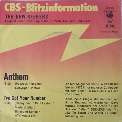 Vinyl / The New Seekers - Anthem
