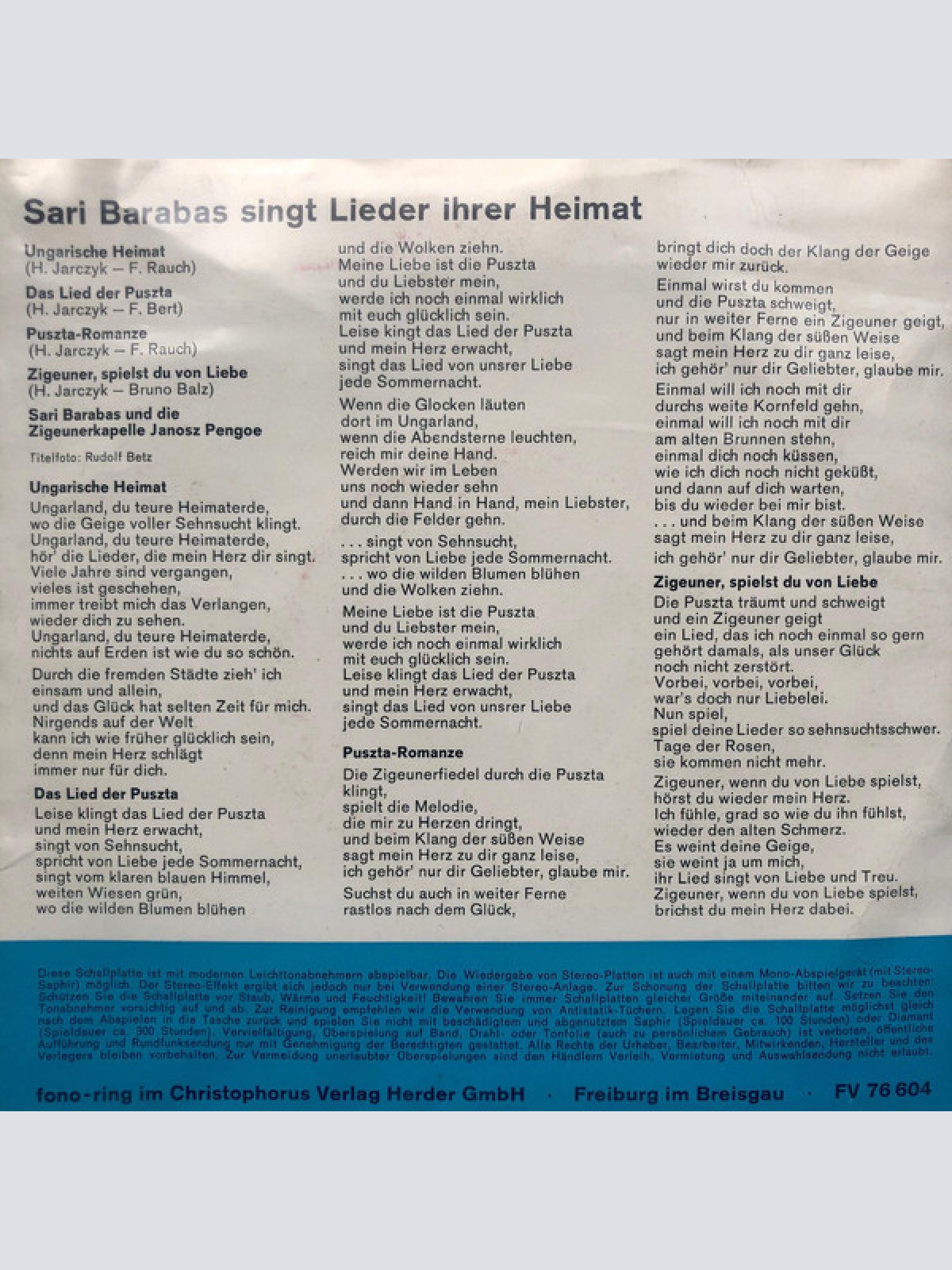 Vinyl / Sari Barabas - Singt Lieder Ihrer Heimat