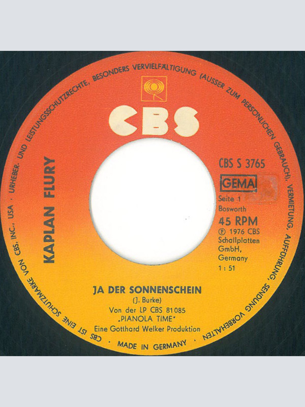 Vinyl / Kaplan Flury - Ja Der Sonnenschein