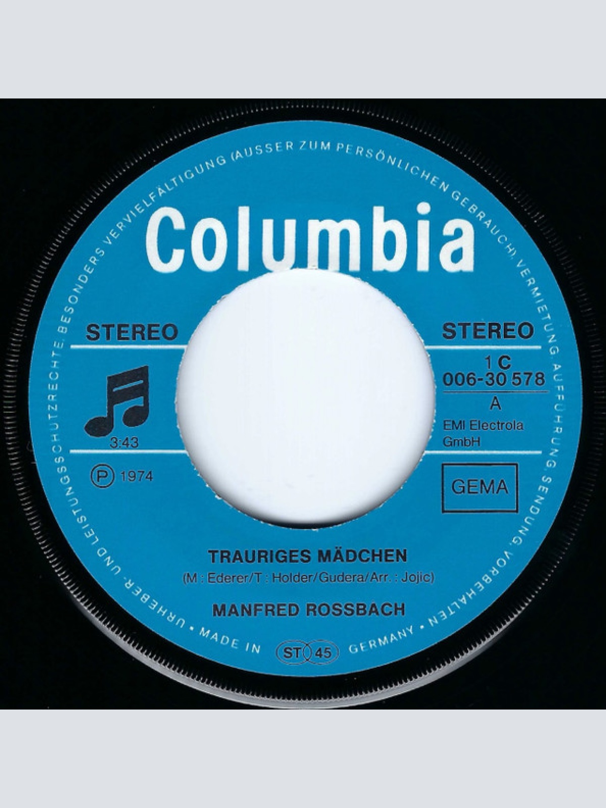 Vinyl / Manfred Rossbach - Trauriges Mädchen