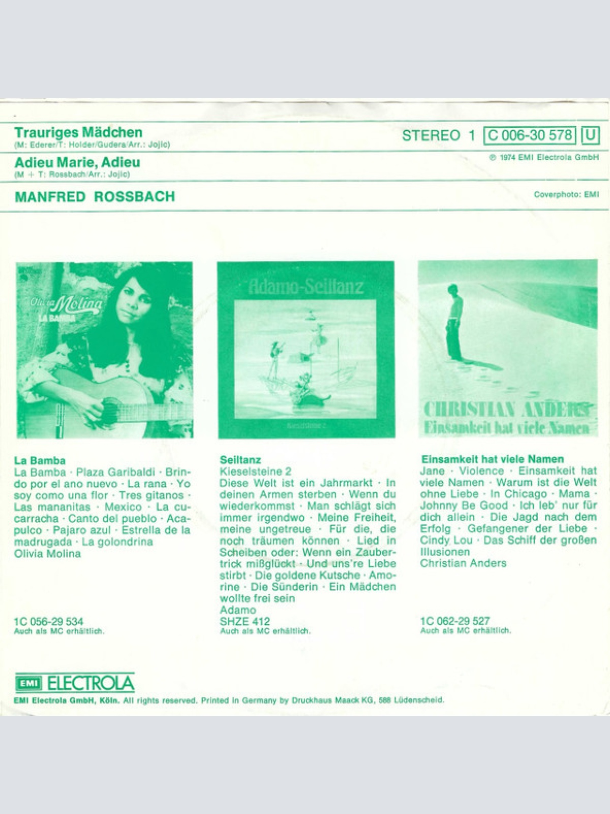 Vinyl / Manfred Rossbach - Trauriges Mädchen