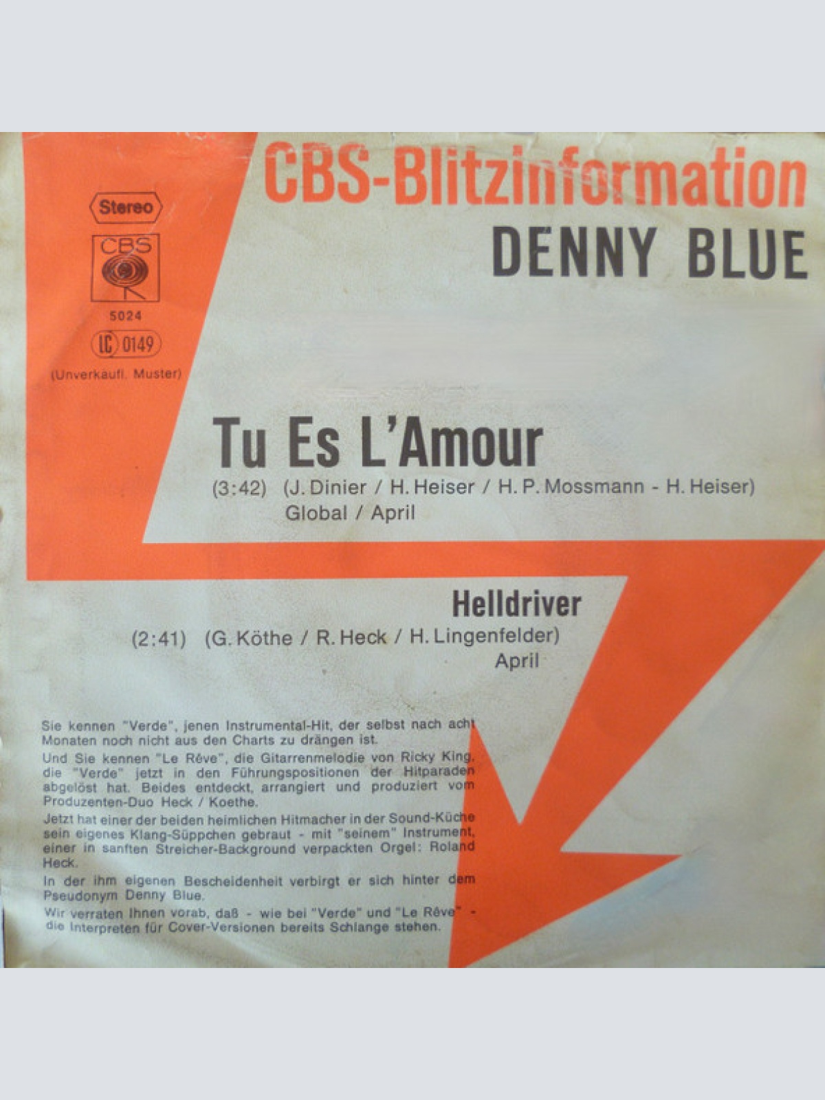 Vinyl / Denny Blue - Tu Es L'Amour