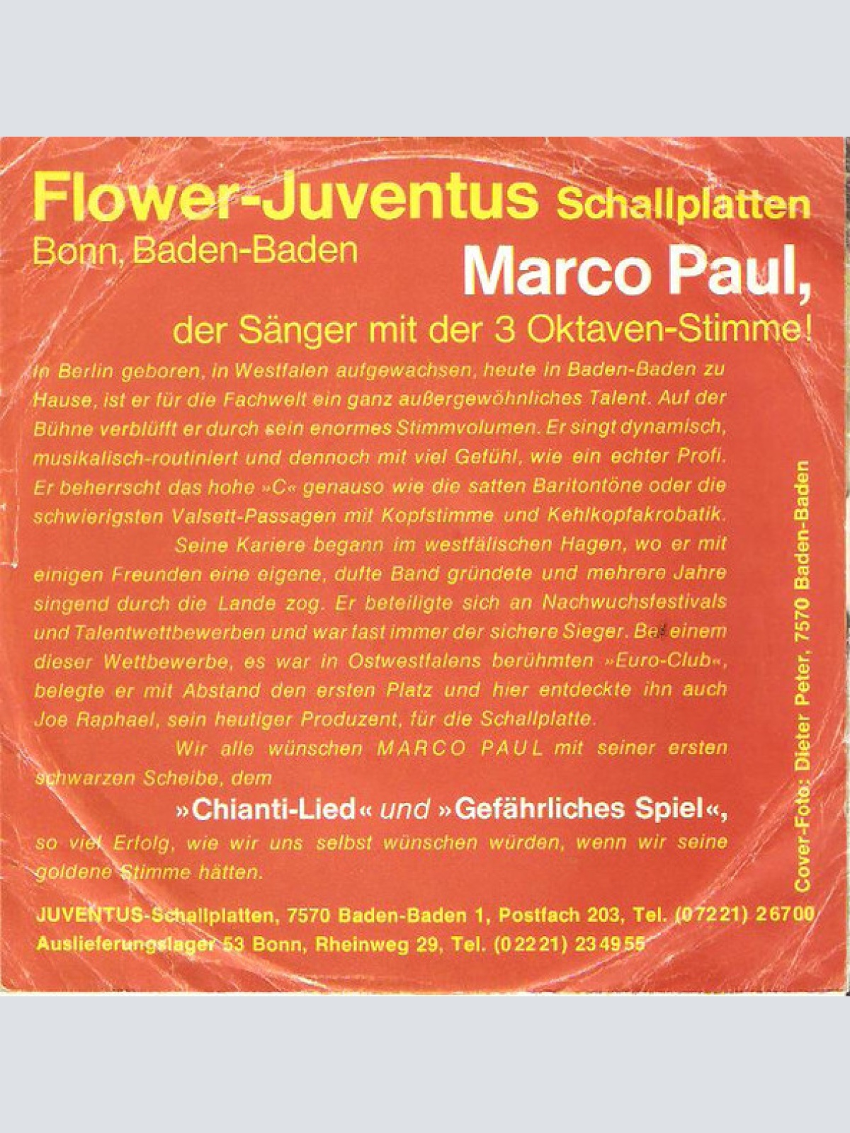 Vinyl / Marco Paul (3) - Chianti Lied