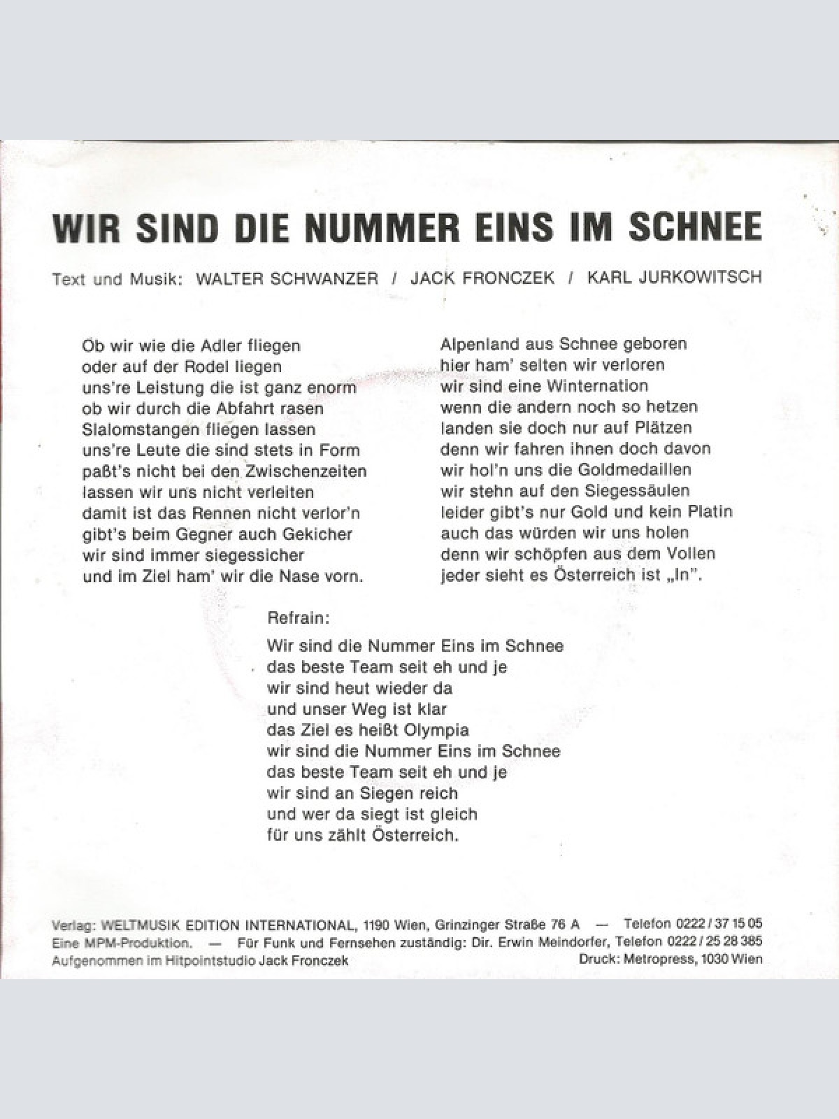 Vinyl / Hydra (47) - Wir Sind Die Nummer Eins Im Schnee