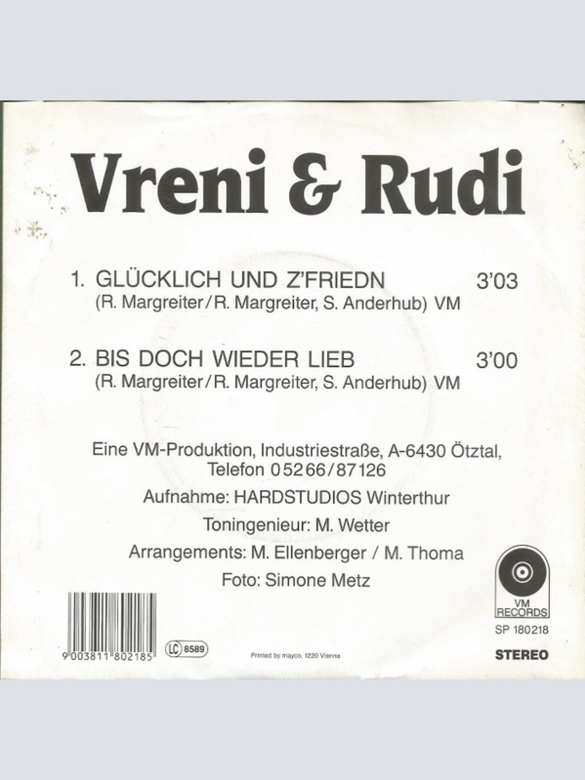 Vinyl / Vreni & Rudi - Glücklich Und Zfried'n