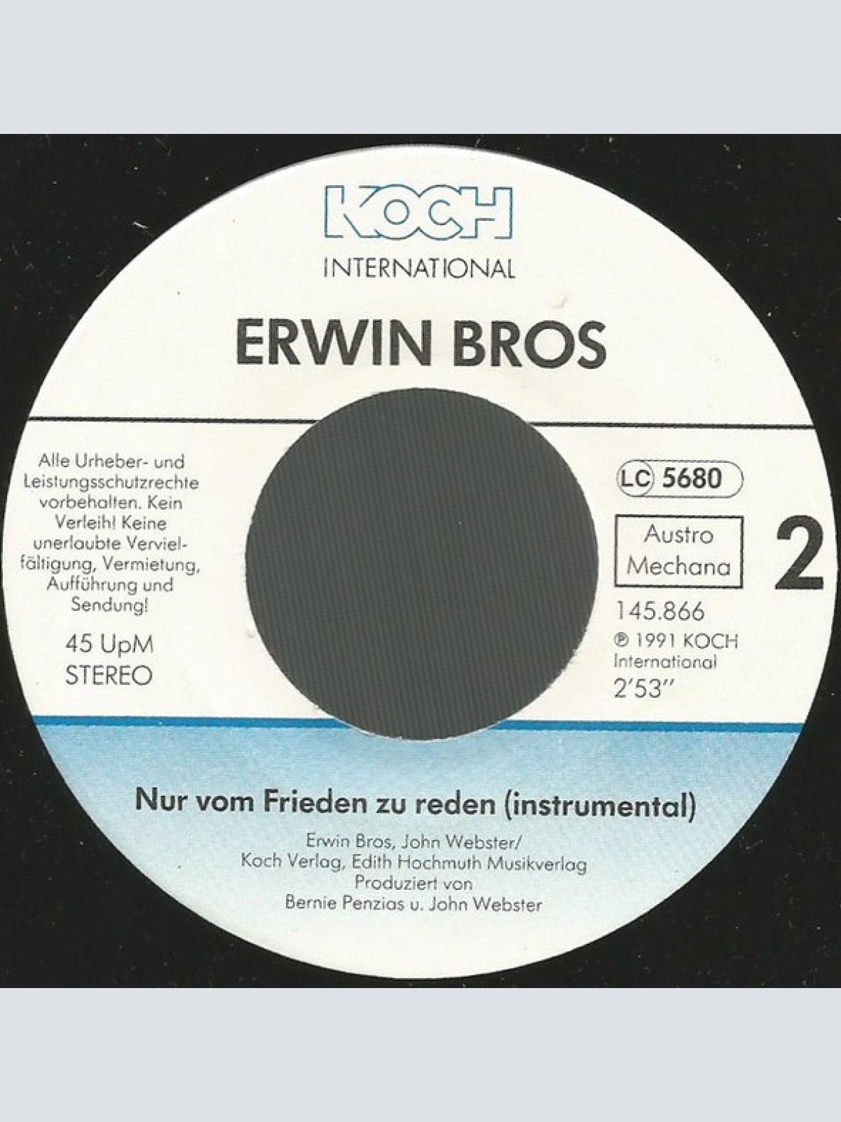 Vinyl / Erwin Bros - Nur Vom Frieden Zu Reden