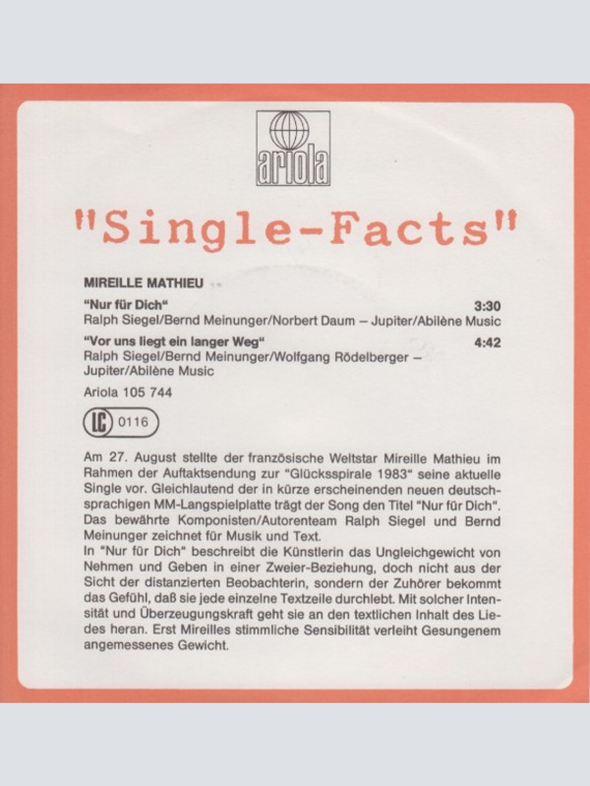 Vinyl / Mireille Mathieu - Nur Für Dich