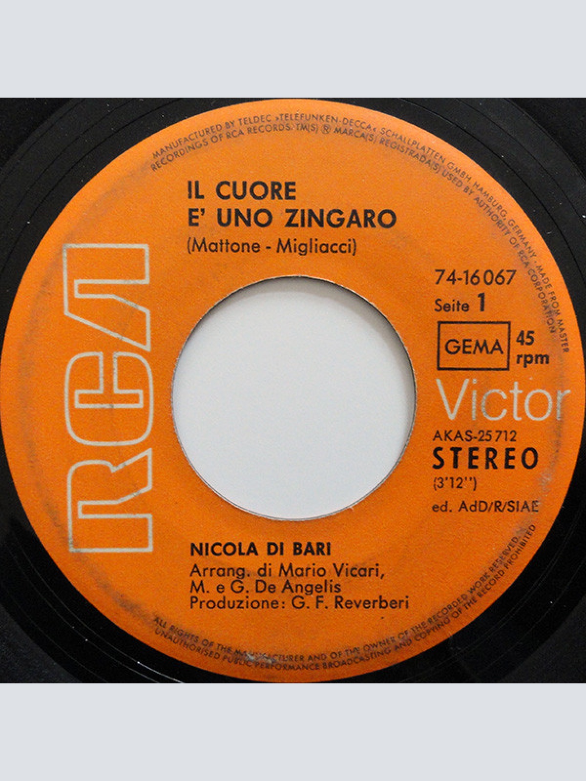 Vinyl / Nicola Di Bari - Il Cuore Ѐ  Uno Zingaro / Agnese