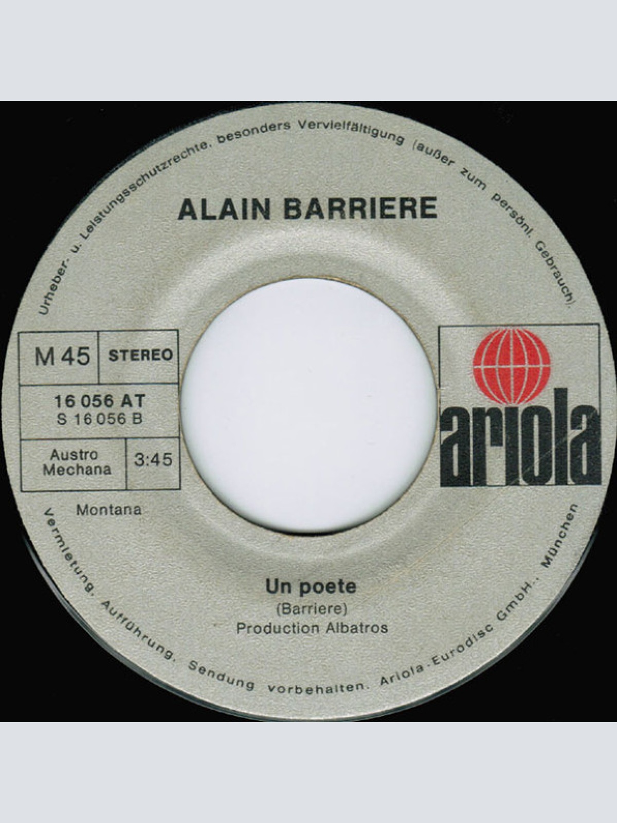 Vinyl / Alain Barriere* - Tu T'En Vas / Un Poete