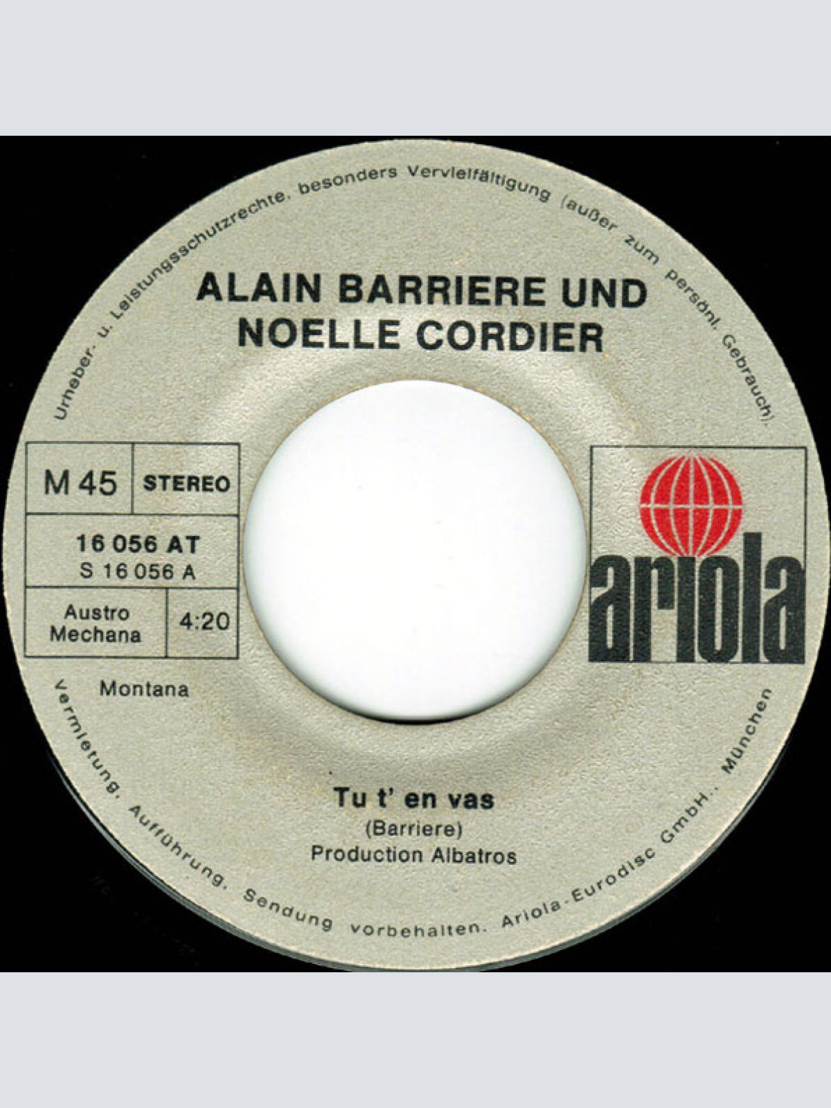 Vinyl / Alain Barriere* - Tu T'En Vas / Un Poete