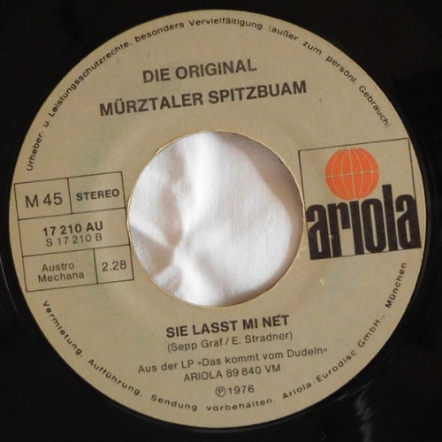 Vinyl / Die Original Mürztaler Spitzbuam - A Liter Wein Kann's Ruhig Sein / Sie Lasst Mi Net