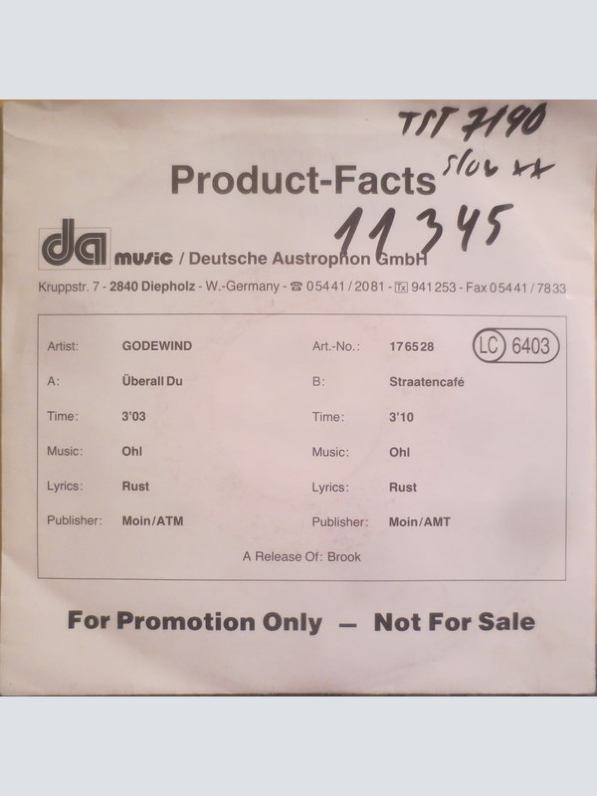 Vinyl / Godewind - Überall Du / Straatencafé